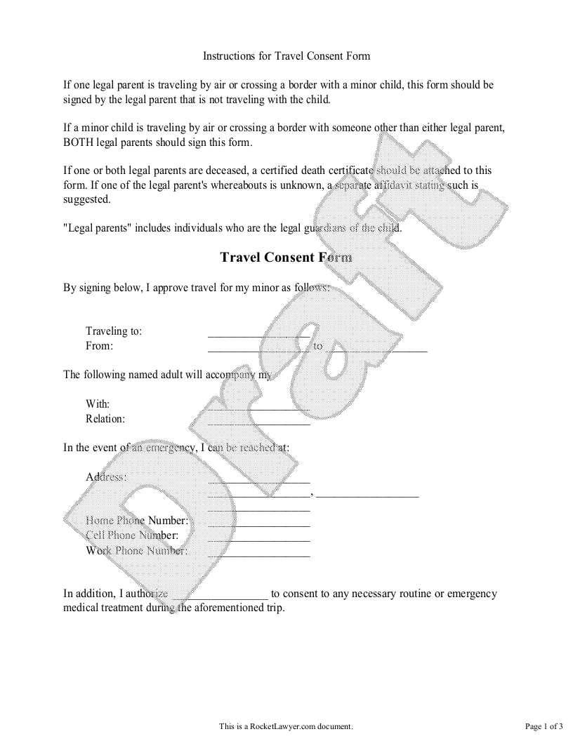 Sample Travel Consent Form Template