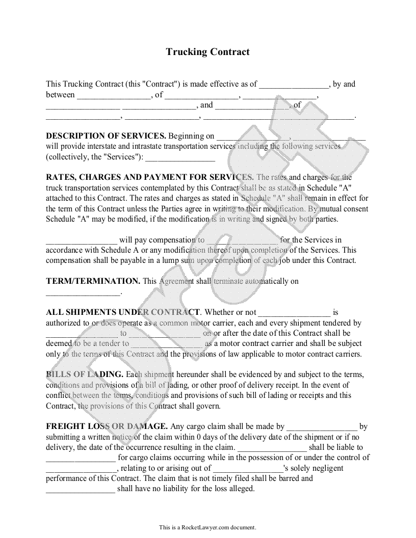 Sample Trucking Contract Template