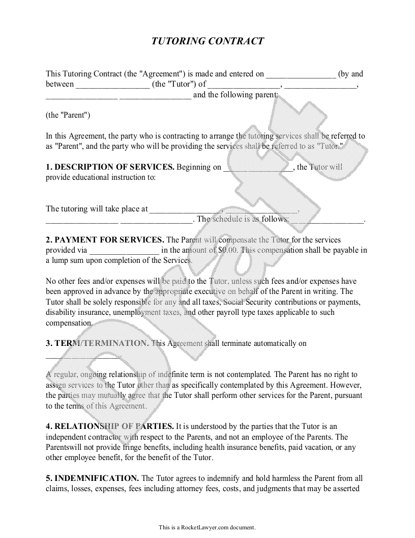 Sample Tutoring Contract Template