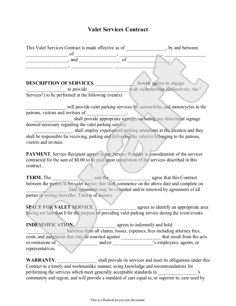 Sample Valet Service Contract Template