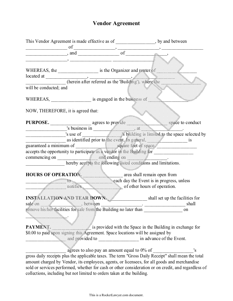 Free Vendor Agreement  Free to Print, Save & Download Pertaining To preferred supplier agreement template