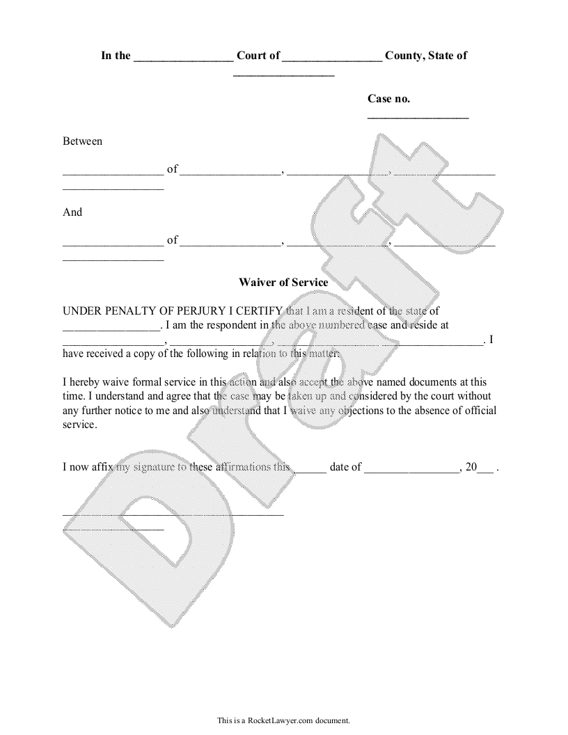 Sample Waiver of Service Template