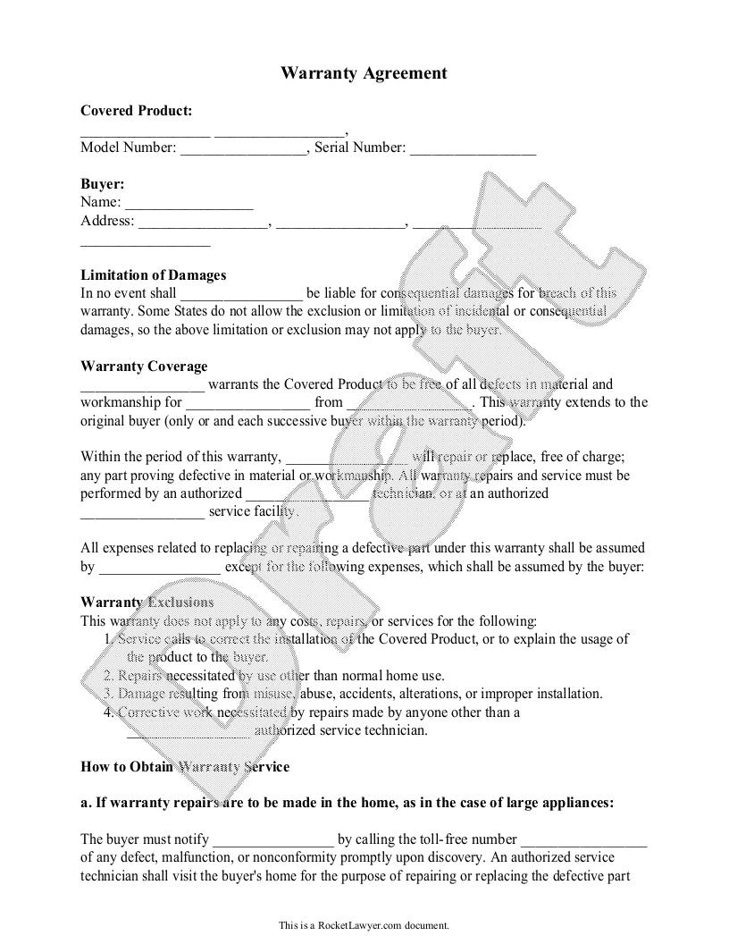 Free Warranty Agreement  Free to Print, Save & Download Intended For car warranty agreement template