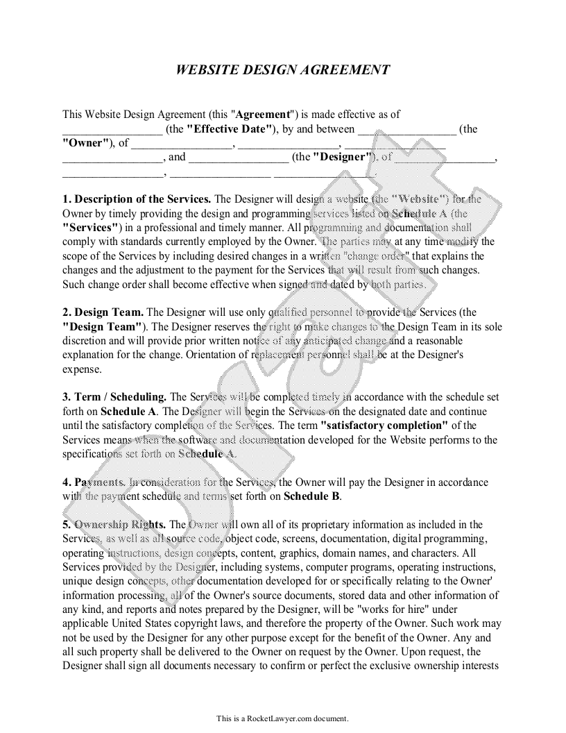 Free Website Design Agreement Free To Print Save Download