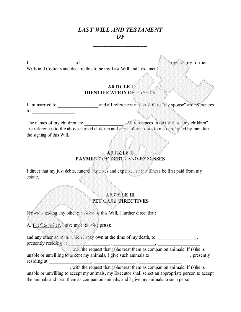 Free Will for Parents of Adult Children  Free to Print, Save Within Bequest Letter Template