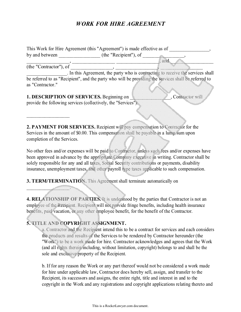 Work Made For Hire Agreement Template