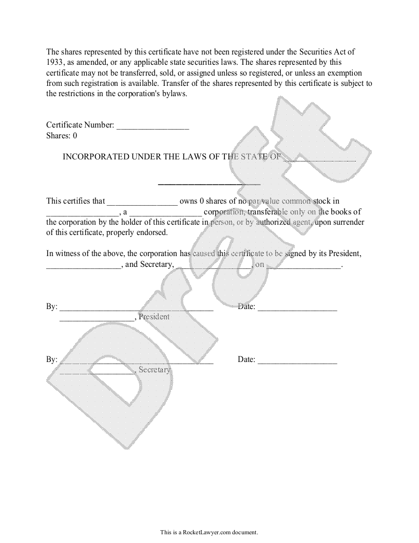 Stock Certificate Template