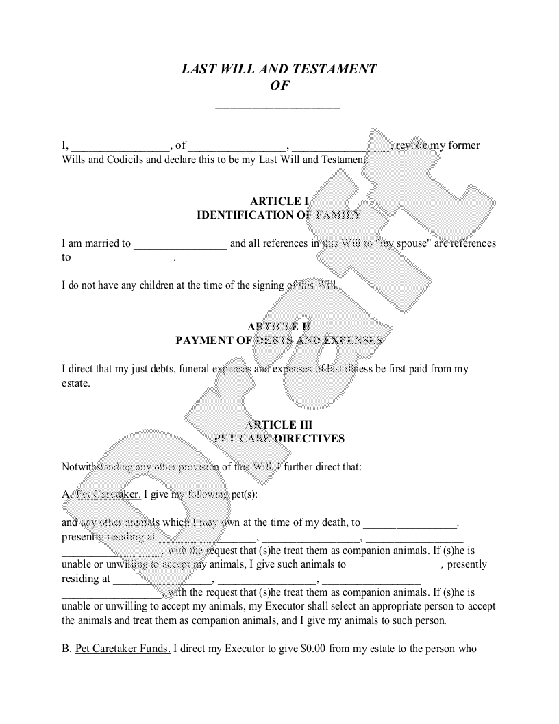 Last Will and Testament for married people with no children