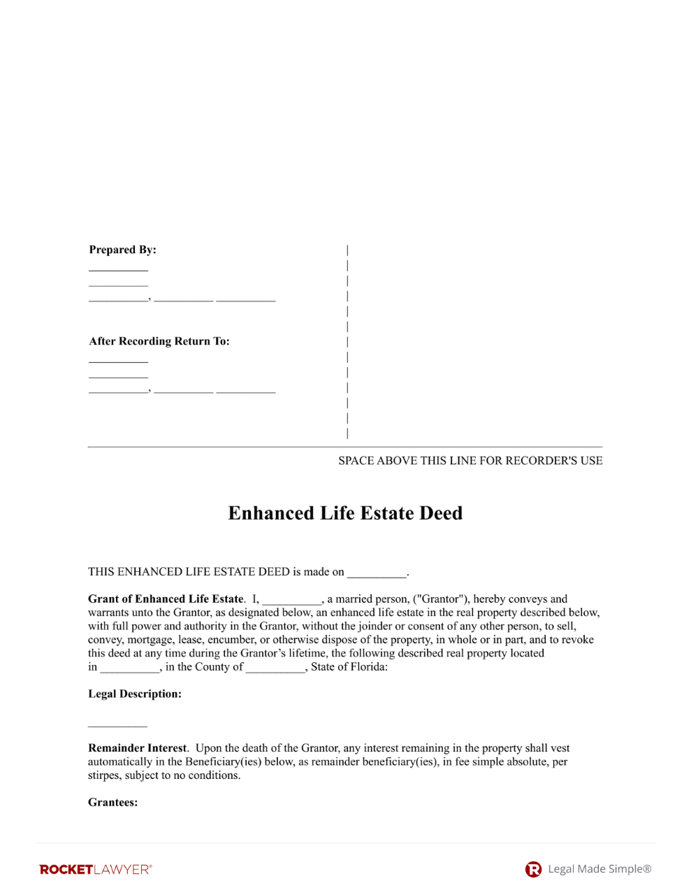 Enhanced Life Estate Deed (Lady Bird Deed) document preview