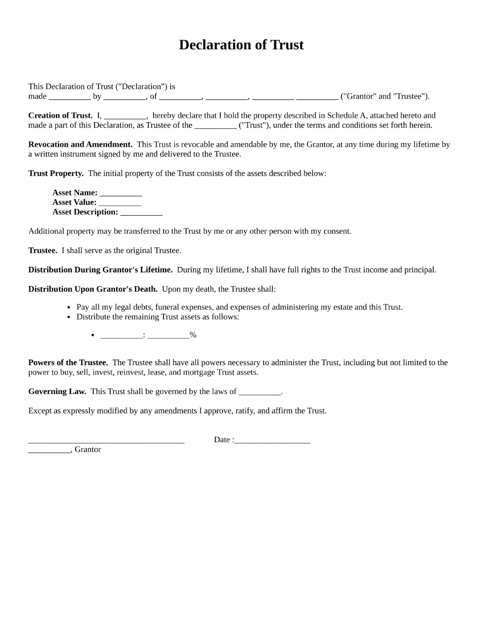 Declaration of Trust document preview