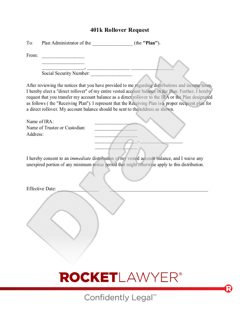 401k Rollover Request document preview