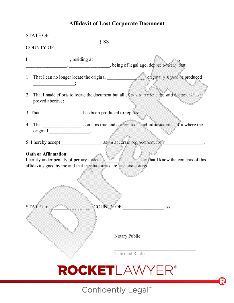 Affidavit of Lost Corporate Document document preview