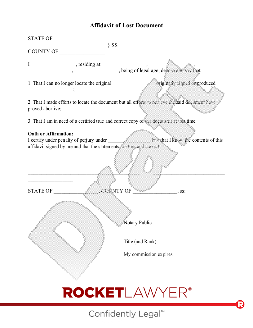 Affidavit of Lost Document document preview