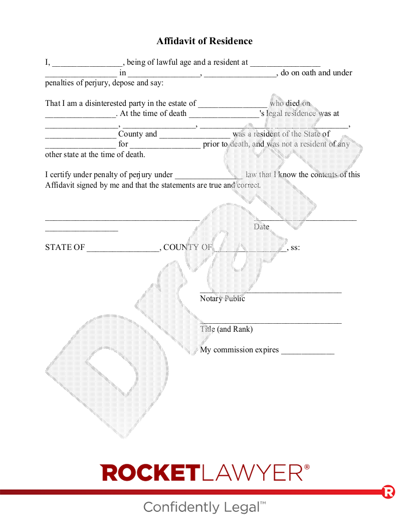 Affidavit of Residence document preview