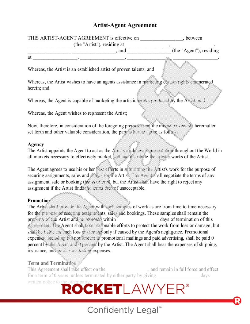 Free Artist-Agent Agreement Template & FAQs - Rocket Lawyer