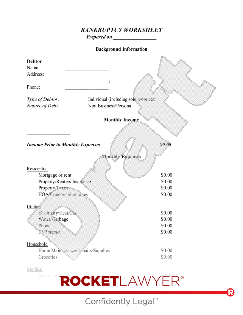 Bankruptcy Worksheet document preview