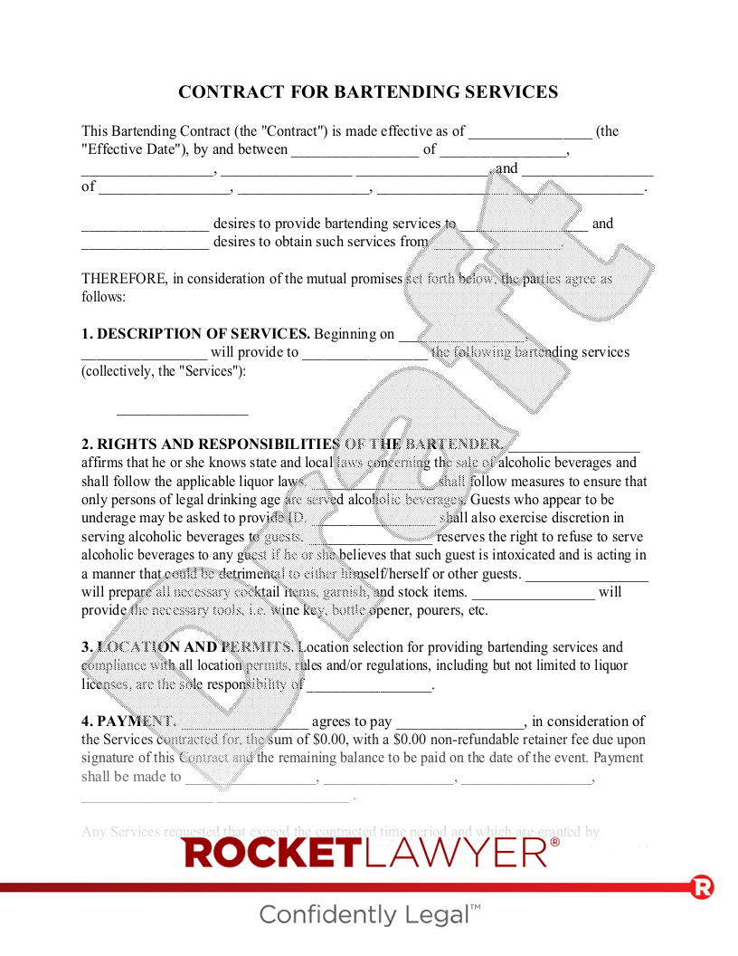 Bartending Contract document preview