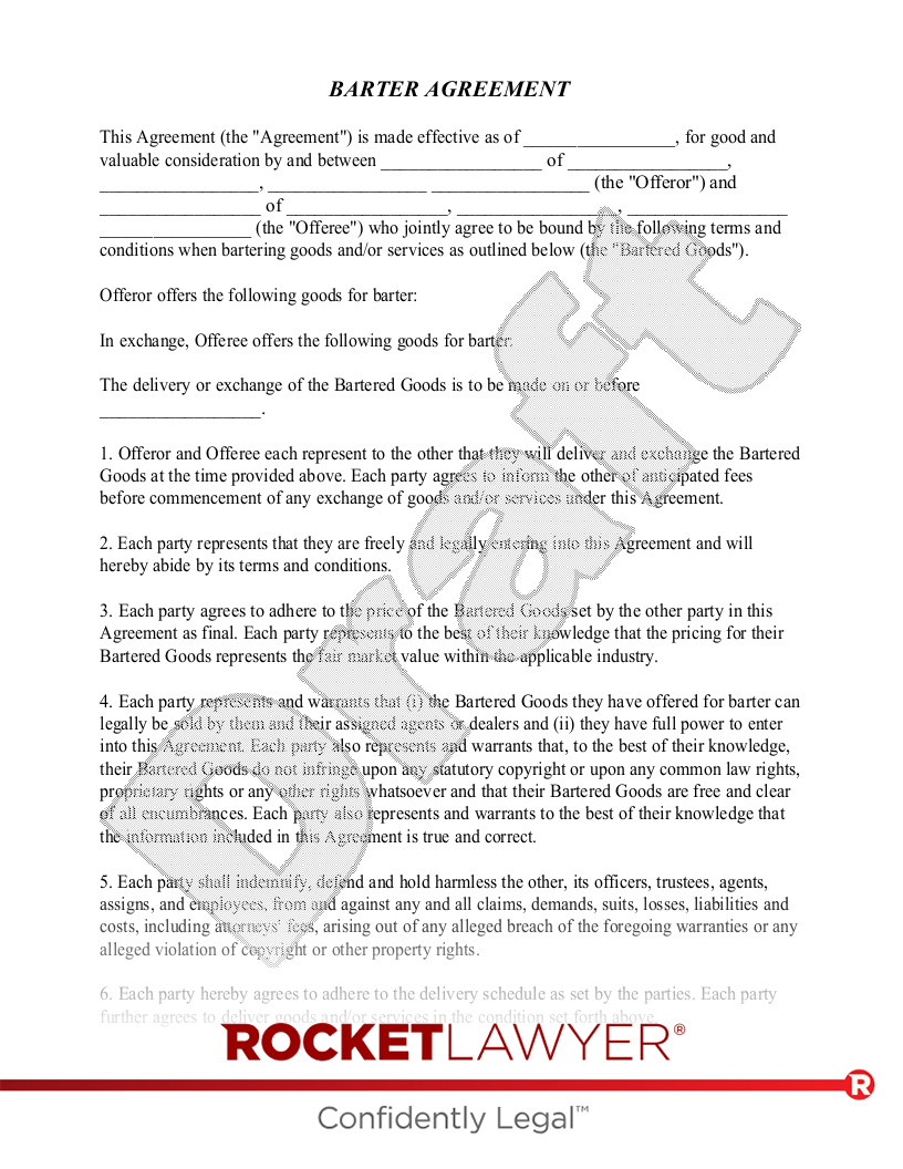 Barter Agreement document preview