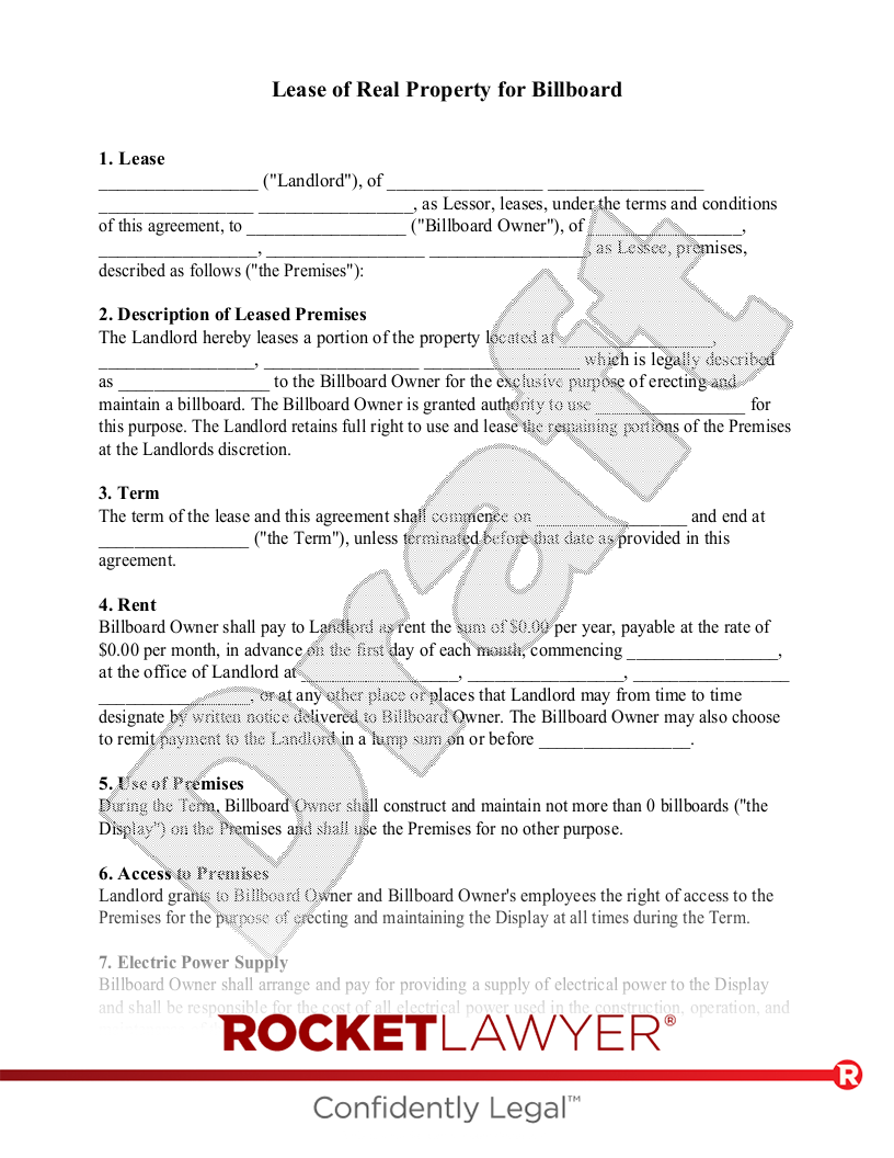 MAKE YOUR FREE Billboard Lease Sample Agreement To Manage Digital Billboard