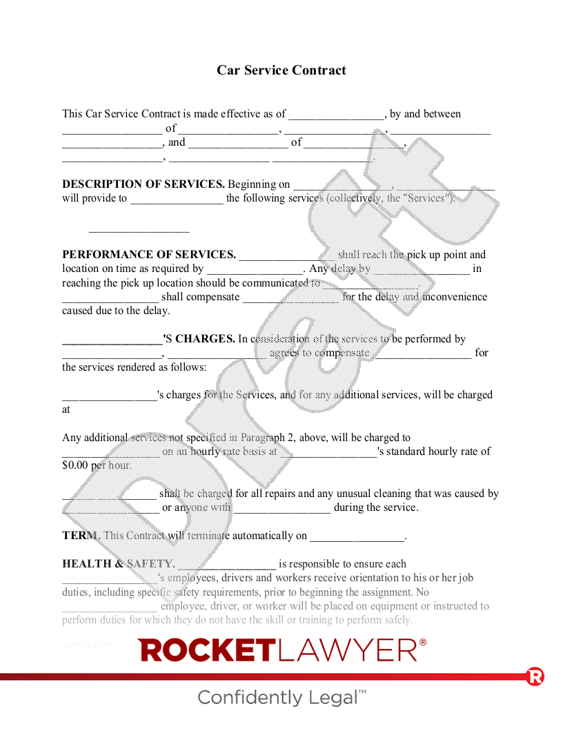 Car Service Contract document preview