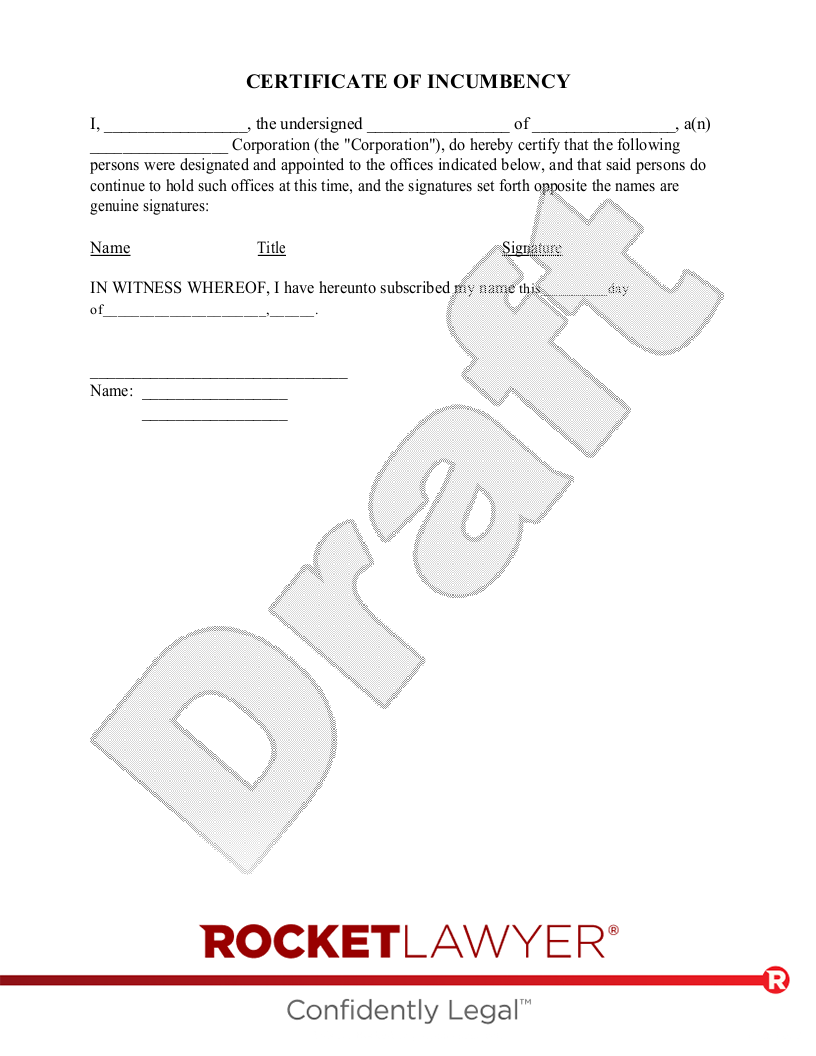 Certificate of Incumbency document preview