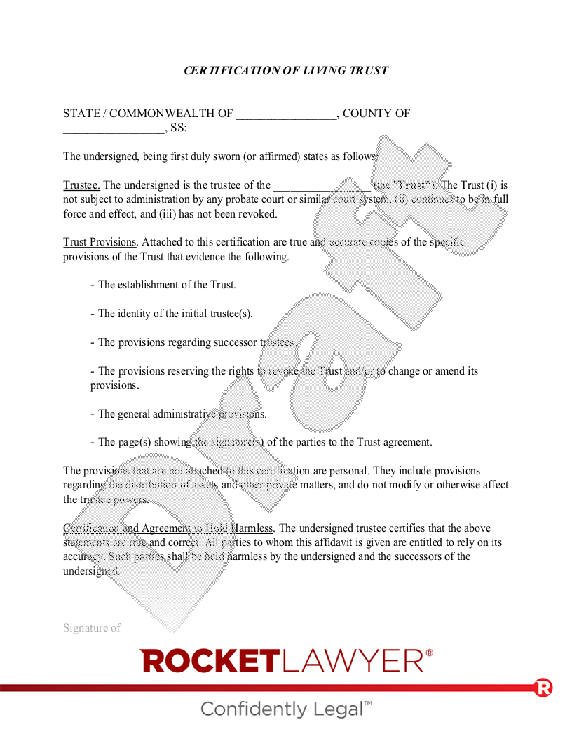 Certification of Living Trust document preview