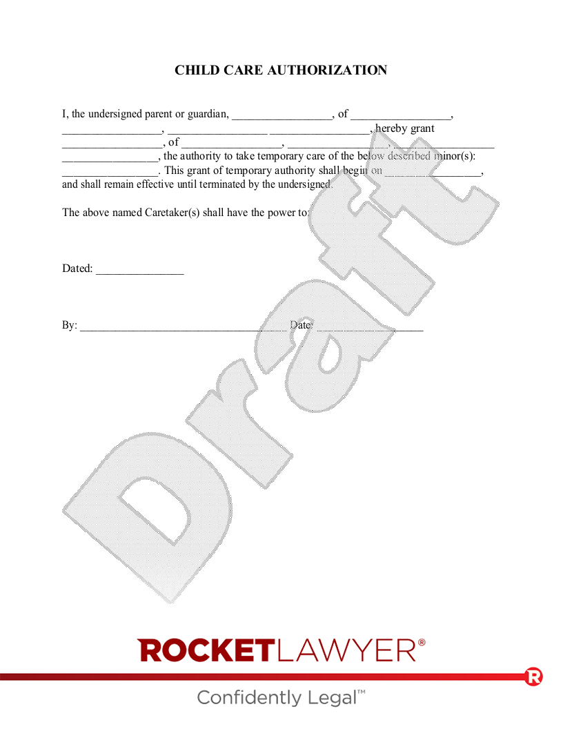 Child Care Authorization Form document preview