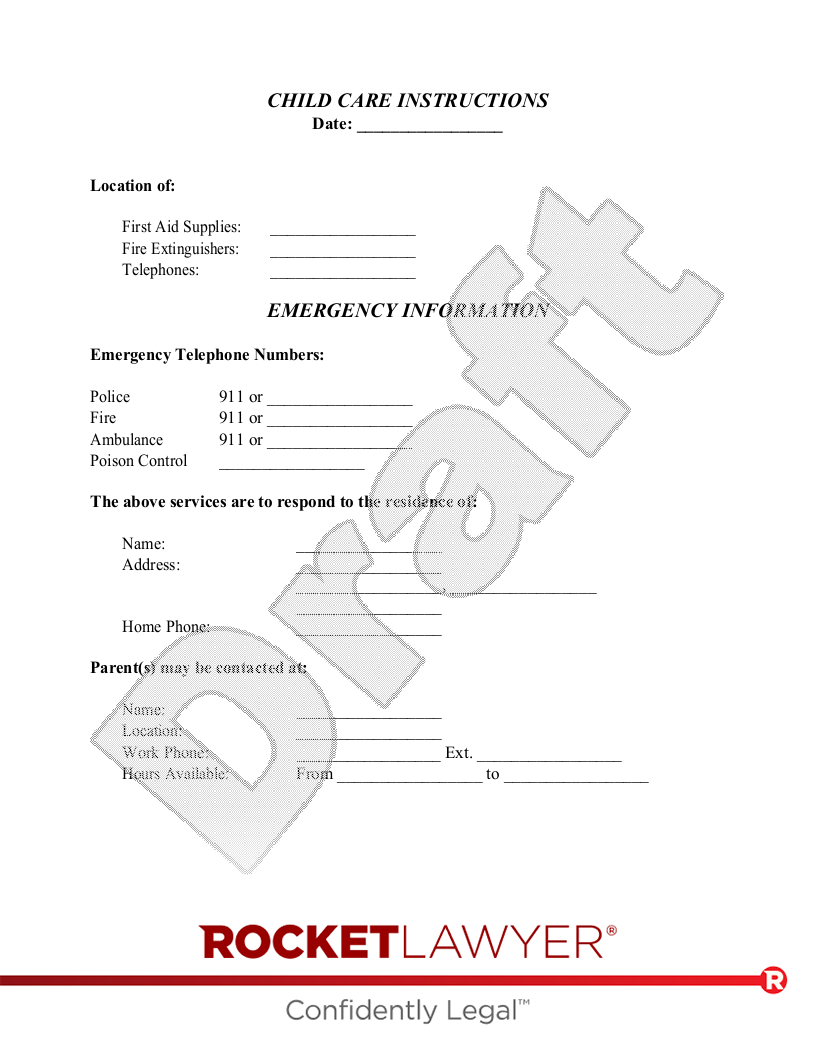 Child Care Instructions document preview