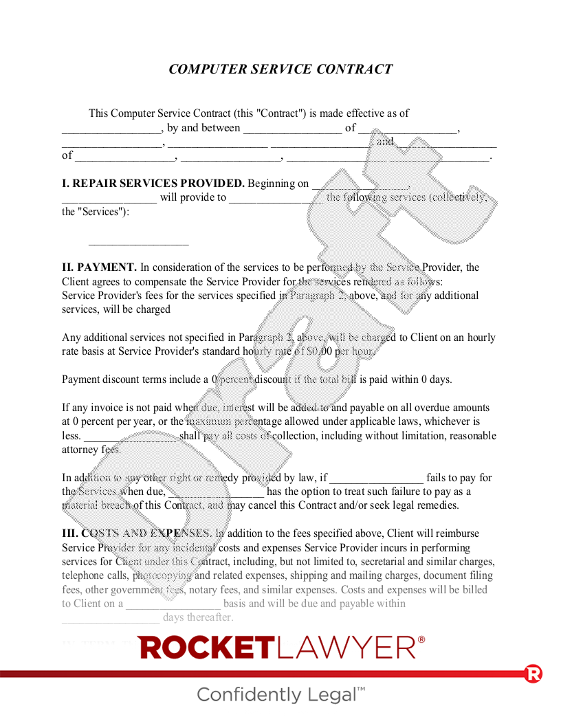 Computer Service Contract document preview