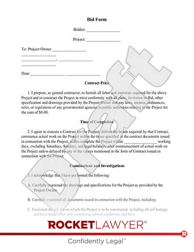 Construction Bid Form document preview