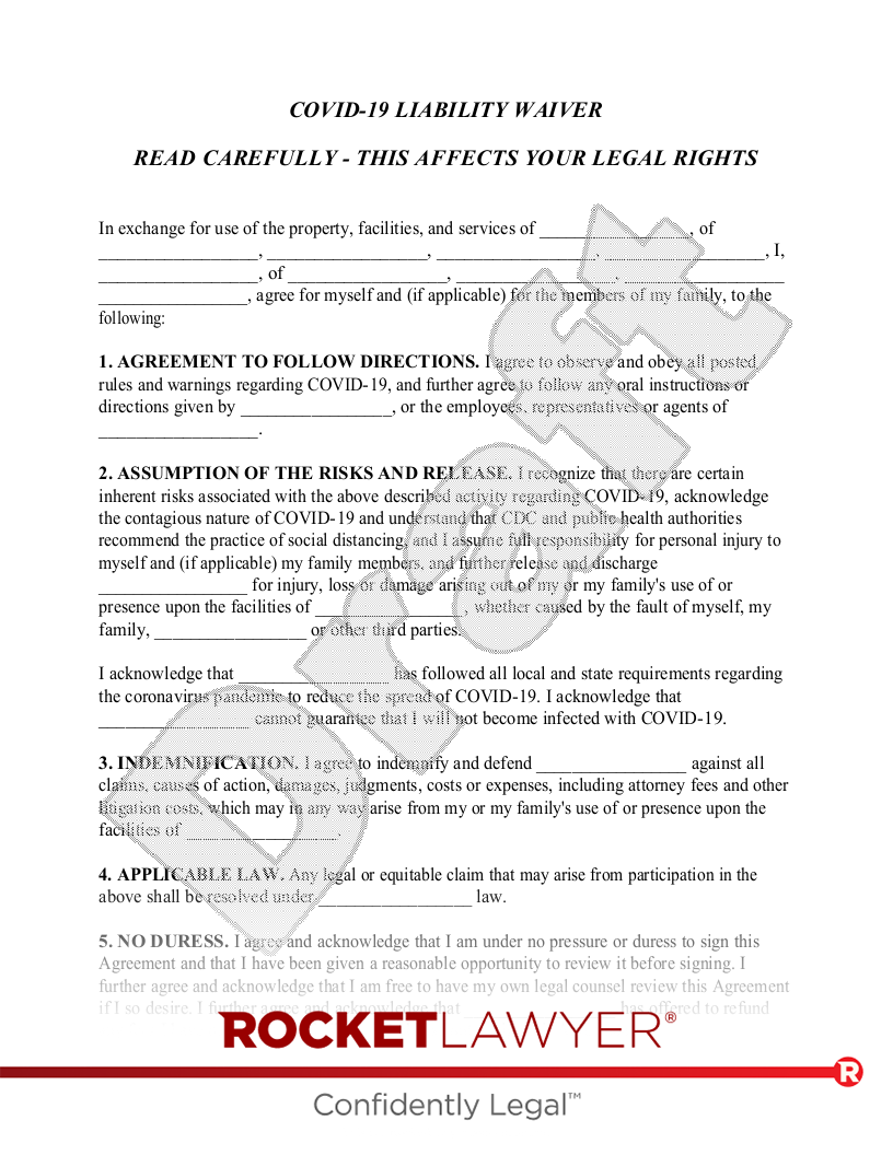 COVID-19 Liability Waiver document preview