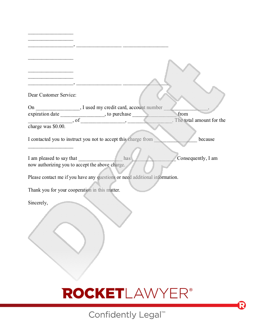 Letter to Cancel a Refused Charge on a Credit Card document preview