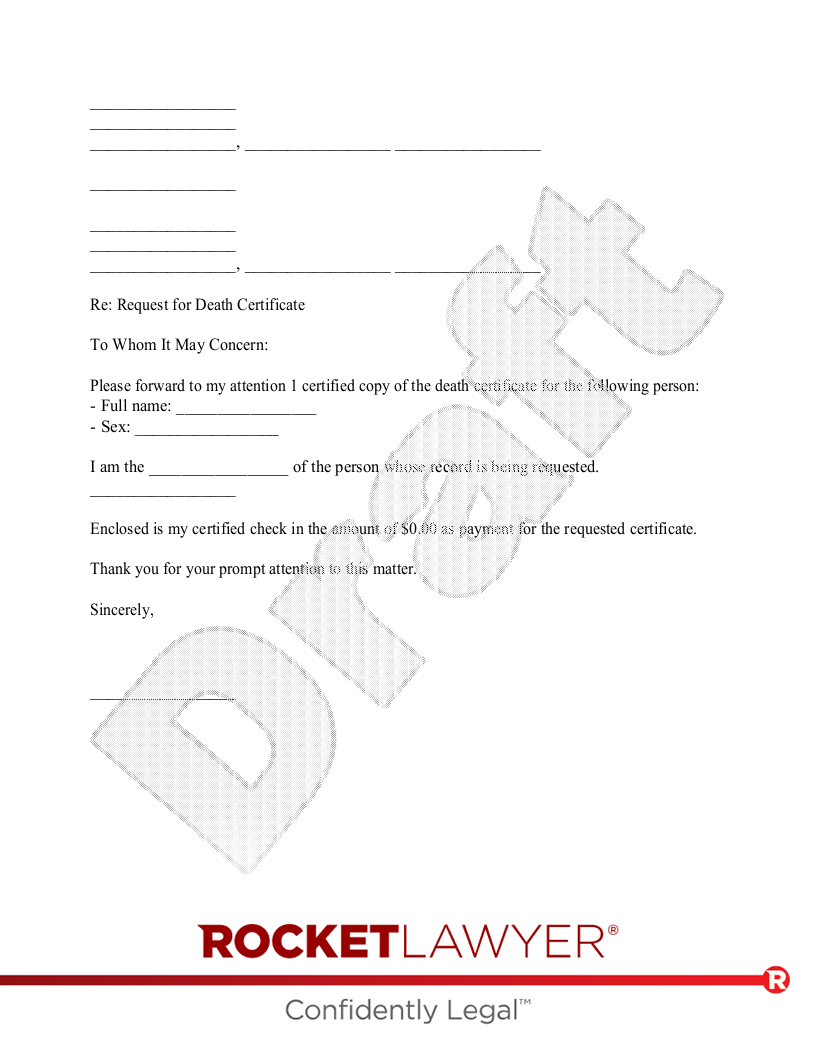 Death Certificate Request Letter document preview