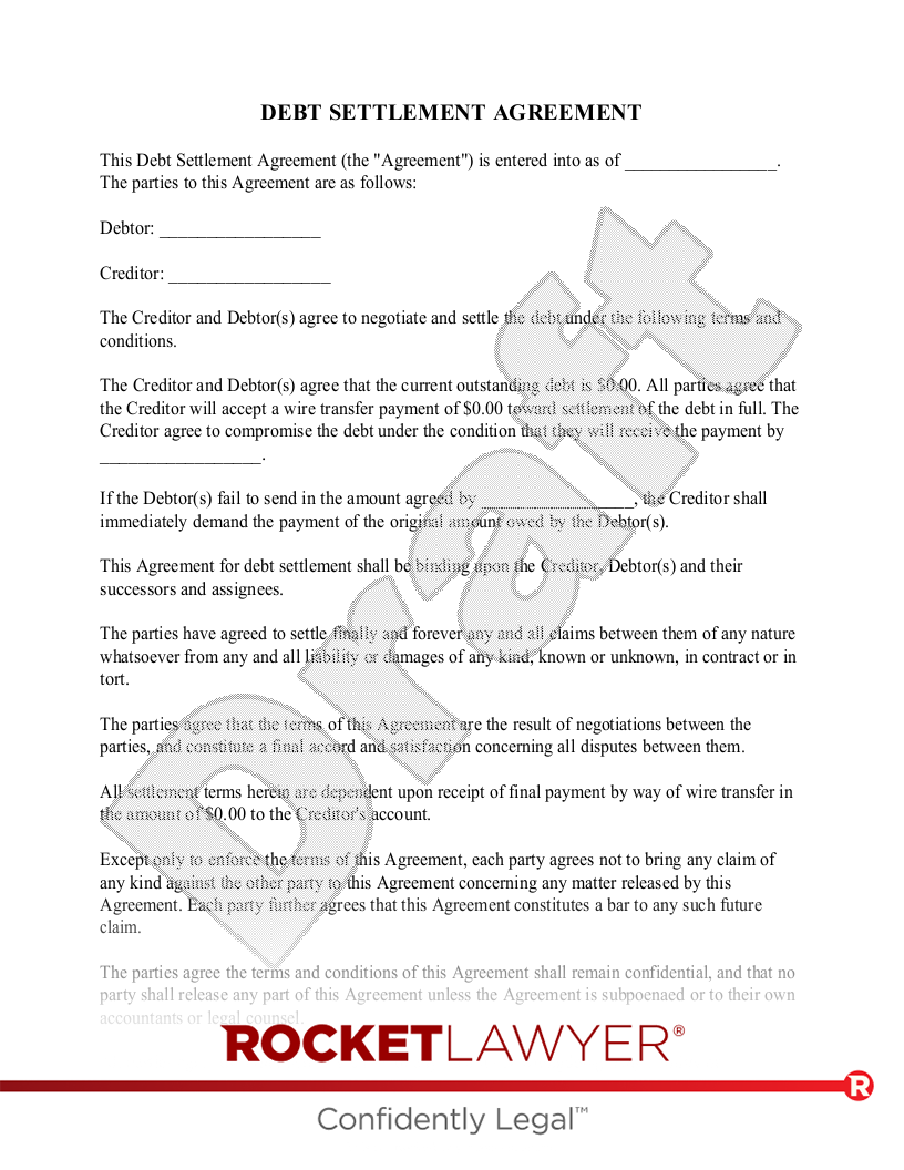 Debt Settlement Agreement document preview