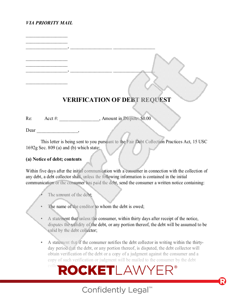 Free Debt Validation Letter Make Download Rocket Lawyer