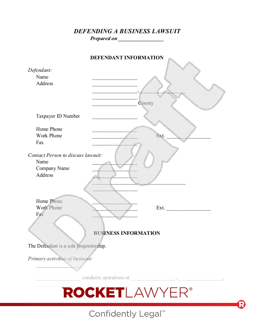Defending a Business Lawsuit Worksheet document preview