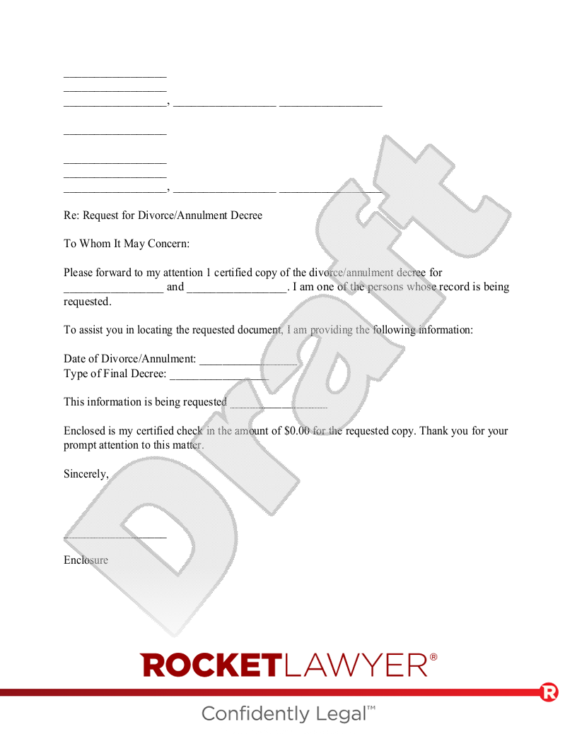 Divorce Records Request Letter document preview