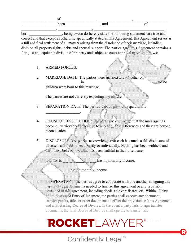 Divorce Settlement Agreement document preview