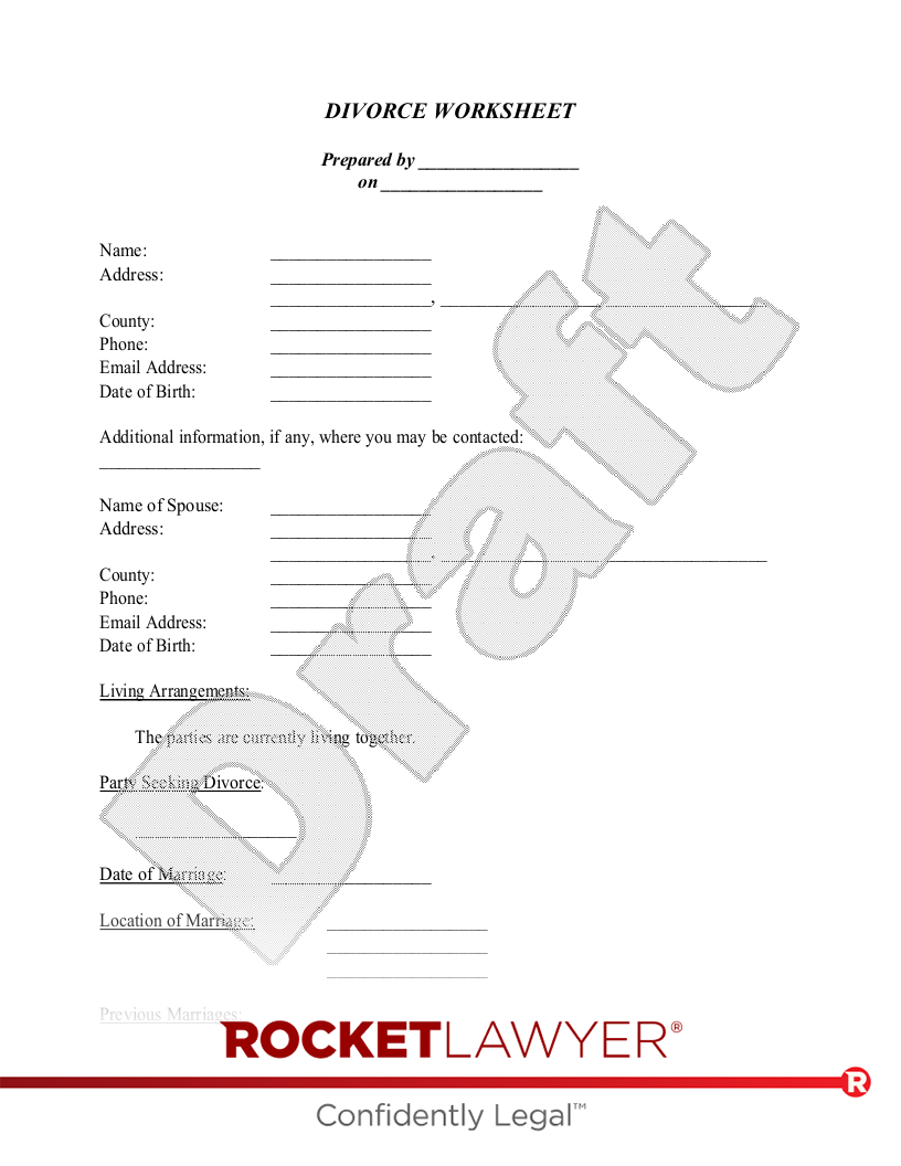 Divorce Worksheet document preview