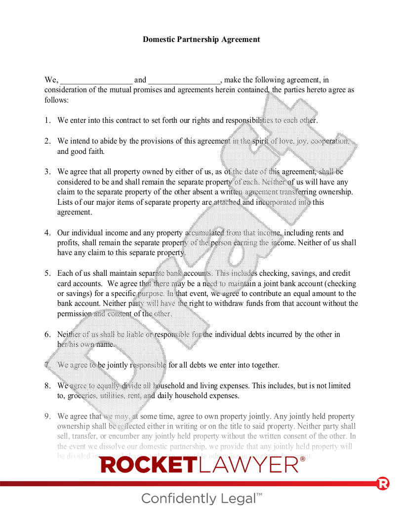 Free Domestic Partnership Agreement photo