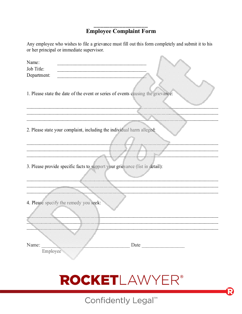 Employee Complaint Form document preview