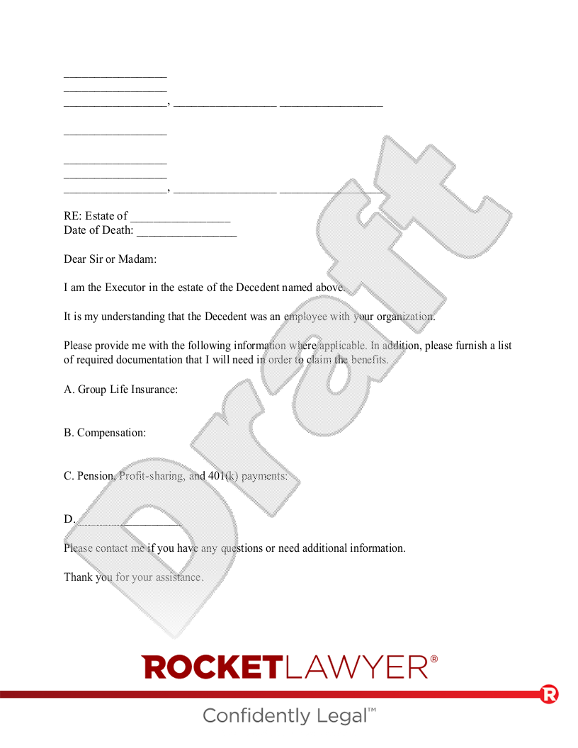 Employee Death Benefits Letter document preview