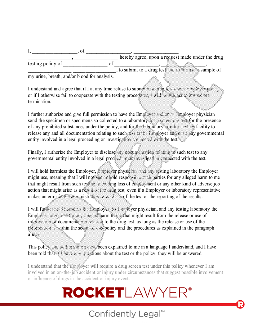 Drug Test Consent Form document preview