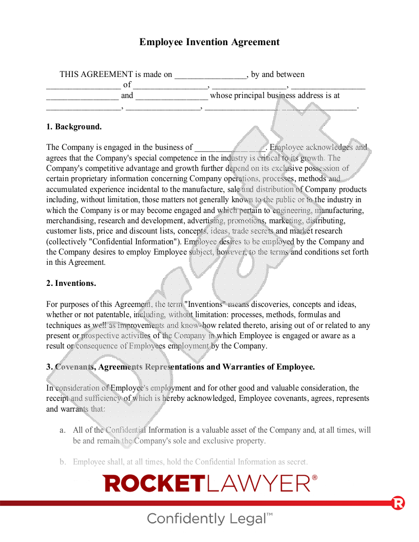 Employee Invention Agreement document preview