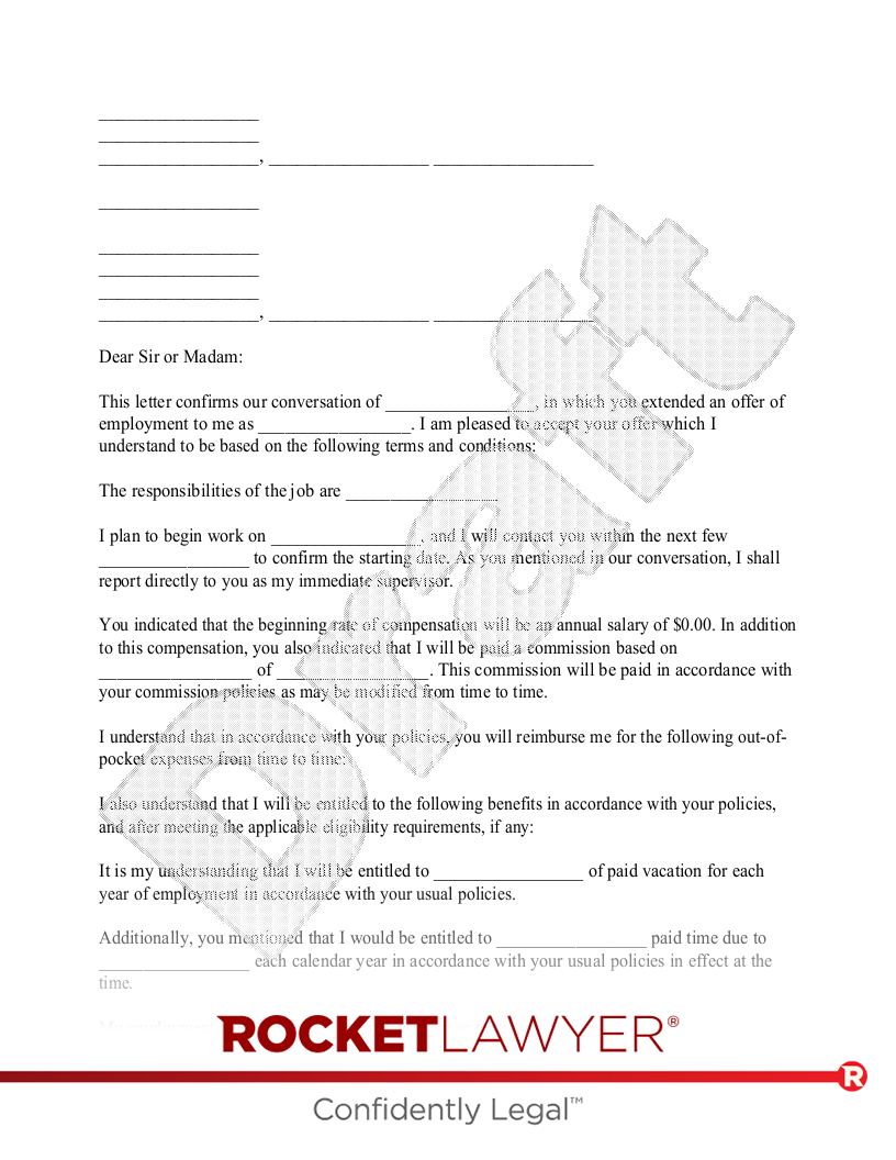 Employment Acceptance Letter document preview