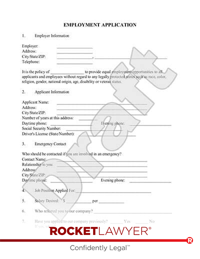 Employment Application document preview