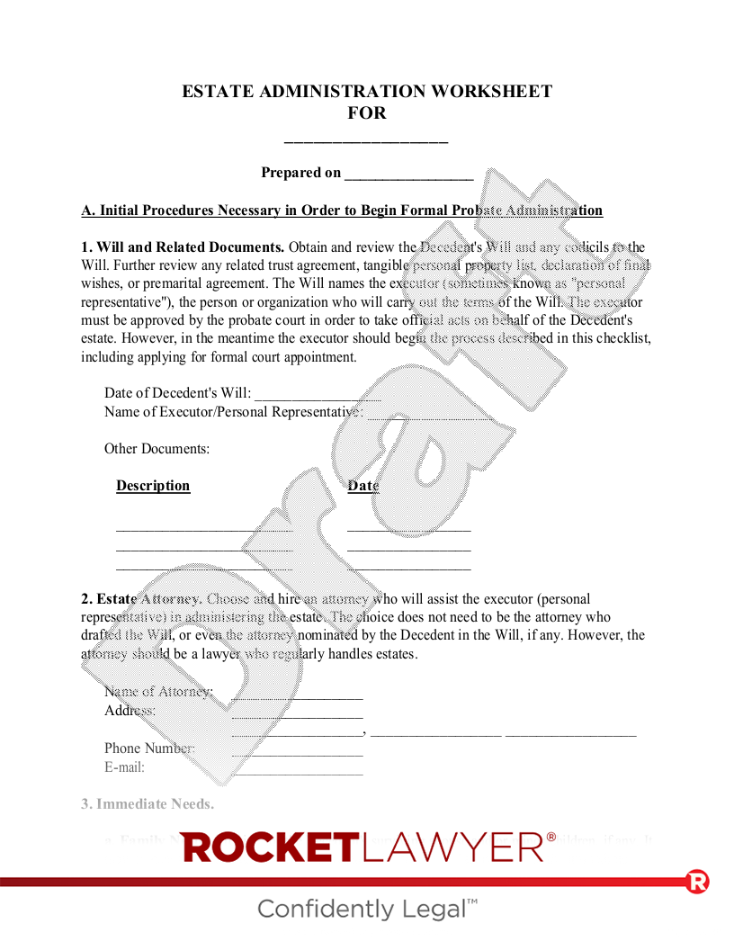 Estate Administration Worksheet document preview