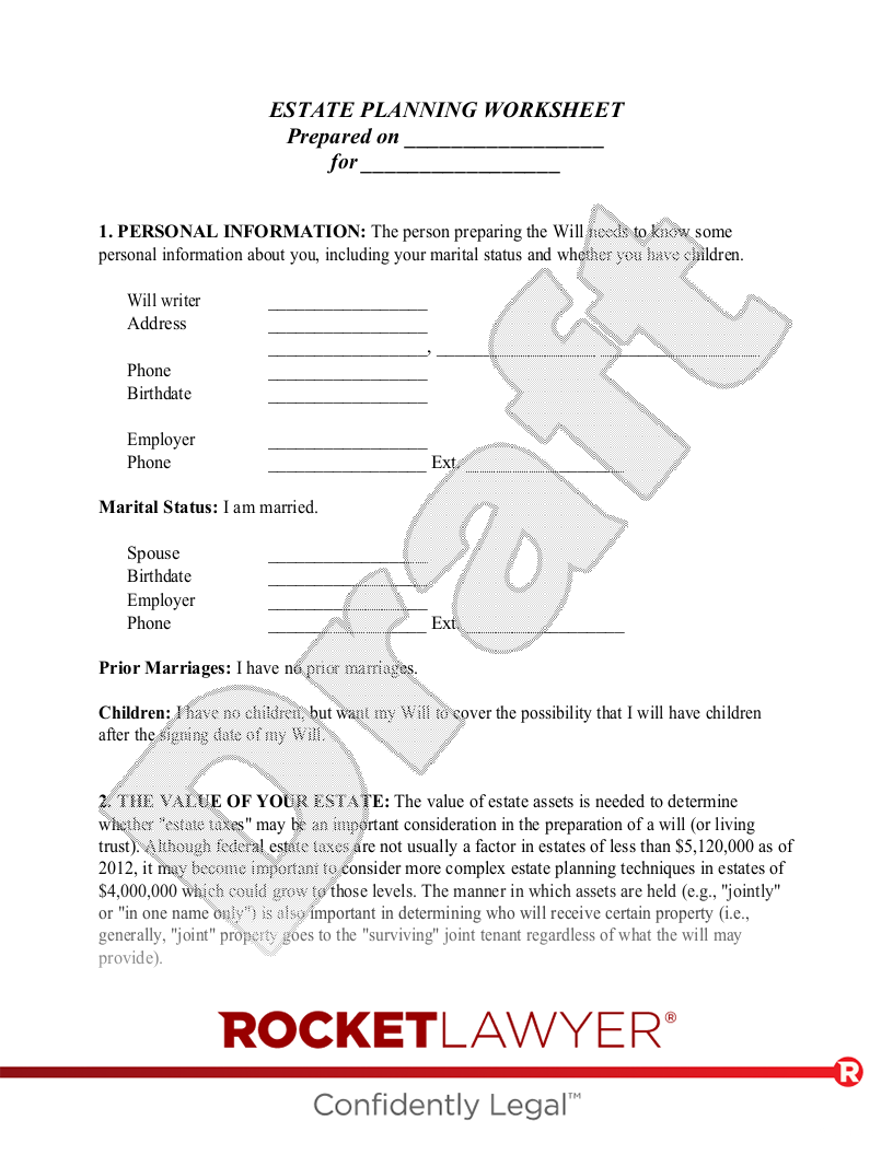 Estate Planning Worksheet for Married People document preview