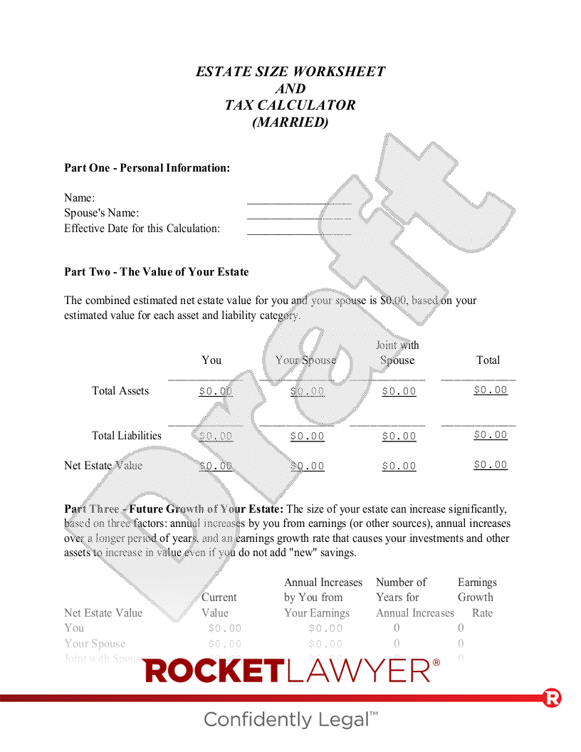 Estate Size and Tax Calculator for Married Couples document preview