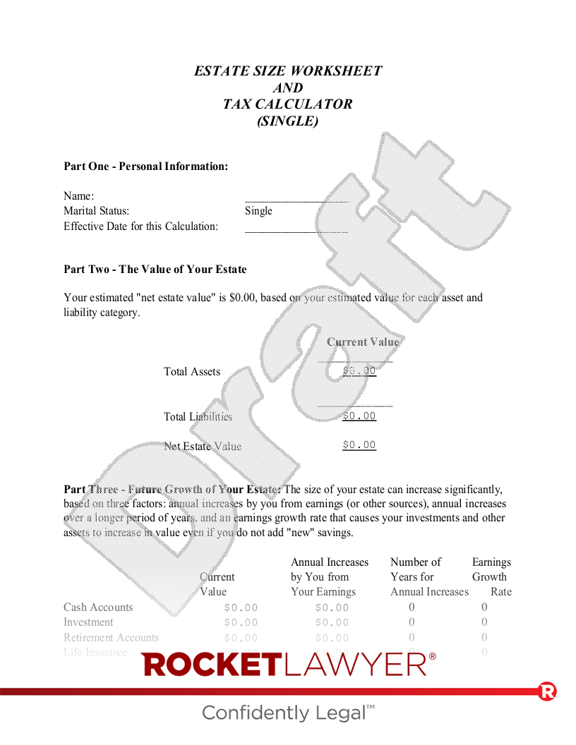 Estate Size and Tax Calculator document preview